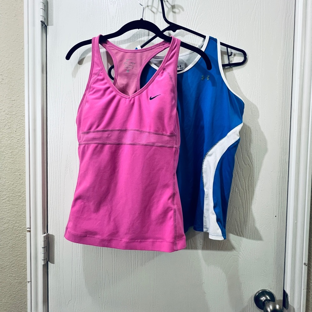 Bundle Pink Nike Dri-Fit- Under‎ Armour White and Blue heat Hear Athletic top